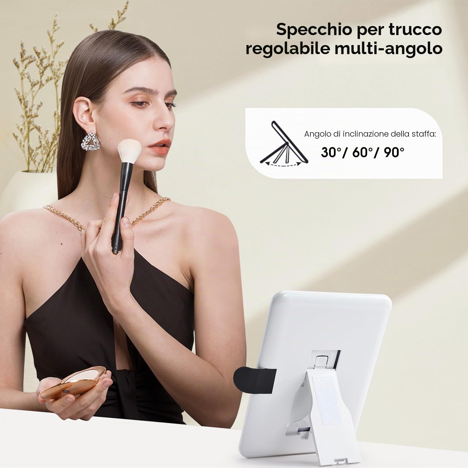 Grande custodia per trucco con specchio a LED Vanity Case rimovibile con specchio luminoso in pelle PU portatile Makeup Artist Carry Vanity Box con divisori porta pennelli da trucco, nero