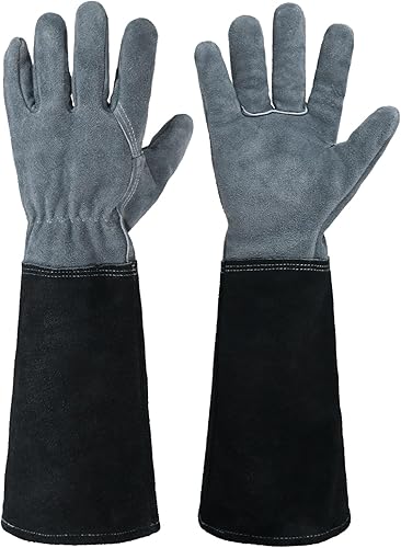 Miniatura 22 de HANDLANDY Guantes de jardinería de cuero, guantes largos a prueba de espinas, guantes de jardín resistentes, longitud al codo, guantes de poda