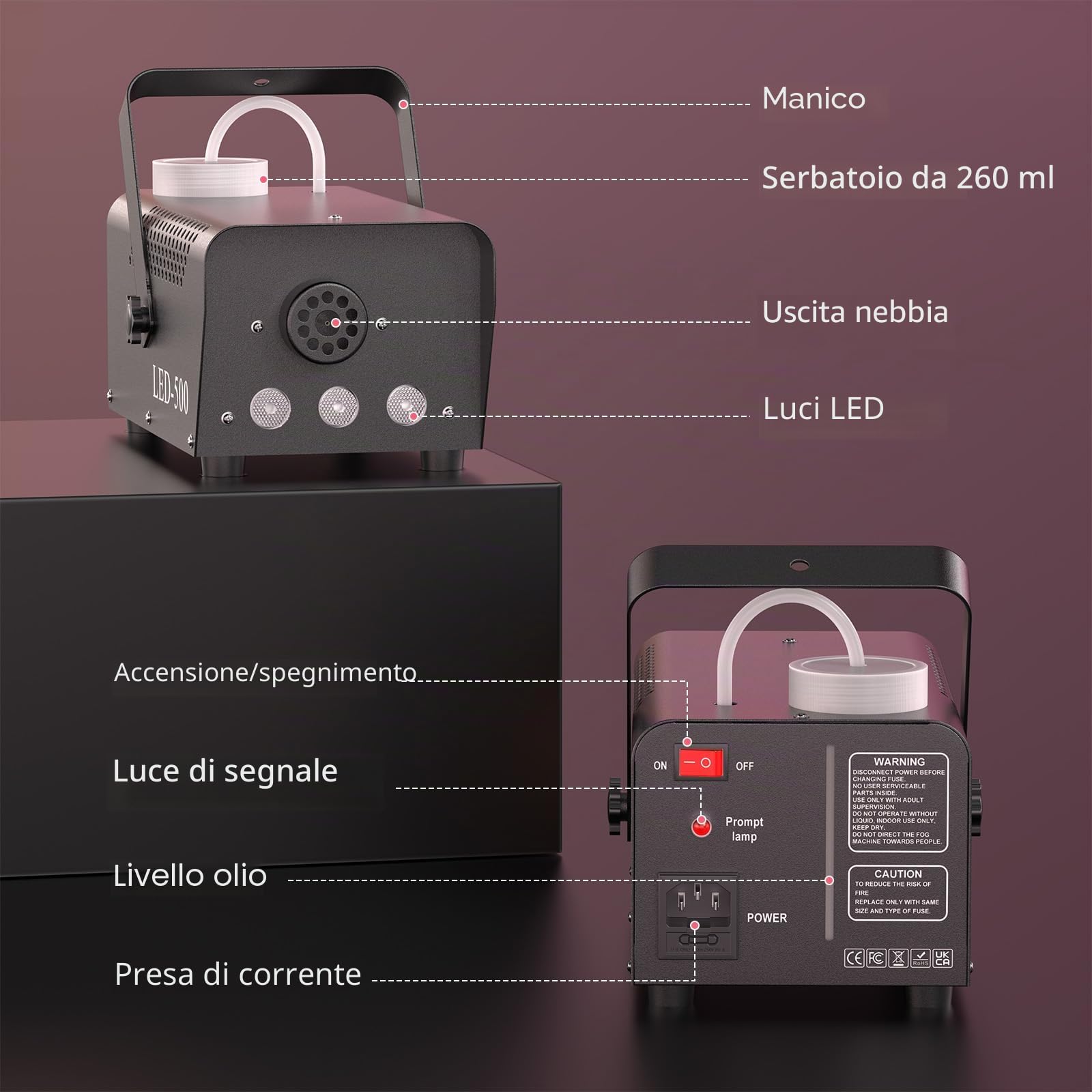 UKing Colorato Macchina del Fumo,LED Senza Fili 500W Macchina della Nebbia con Telecomando per Natale Palcoscenico Nozze Club DJ Bar Teatro Festa (500W)