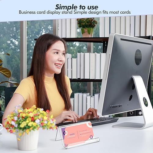 Miniatura 4 de Paquete de 100 soportes acrílicos para tarjetas de visita para escritorio, soporte de acrílico de oficina para tarjetas de visita a granel,