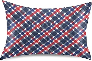 Blue Red Plaid Pillow Covers Silk Pillowcase for Hair and Skin Soft Smooth Breathable Cooling Satin Pillowcase Standard Size Pillow Case for Hot Sleepers Bed Women Boys Girls (20x30 Inch)
