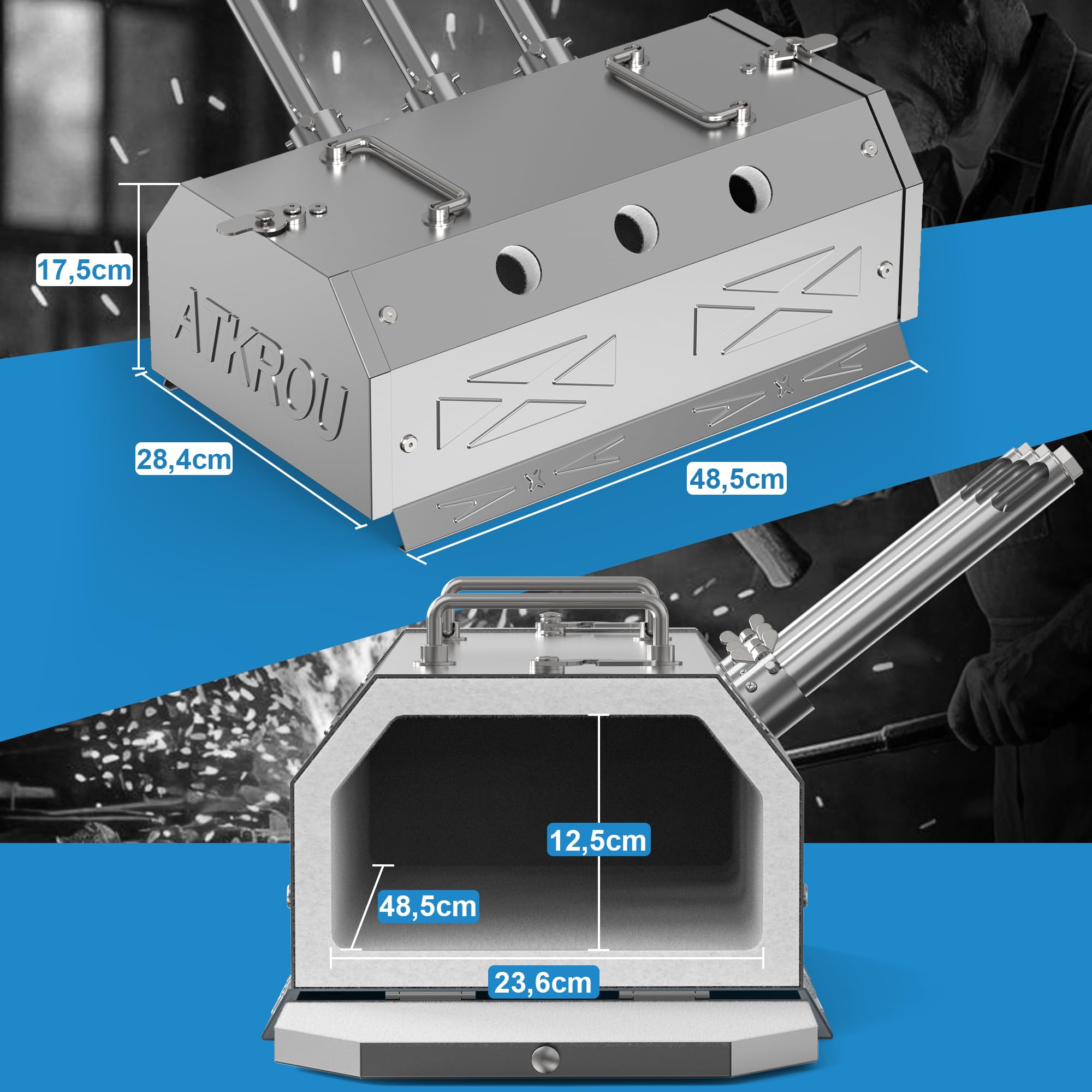 GY300 Juego de horno de forja de propano de tres quemadores, acero inoxidable, horno de fusión portátil, artistas, afición, fabricación de cuchillos, construcción de herramientas, herrería