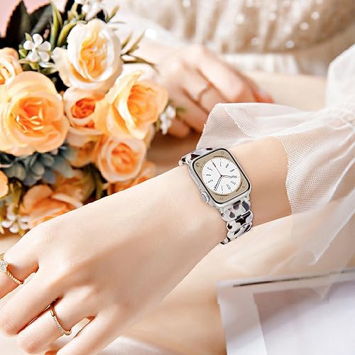 Miniatura 4 de Aniaboho Correa elástica de resina compatible con Apple Watch Series 9 8 SE 7 6 5 4 3 2 Ultra 2, elegantes correas de iWatch para mujeres y hombres,