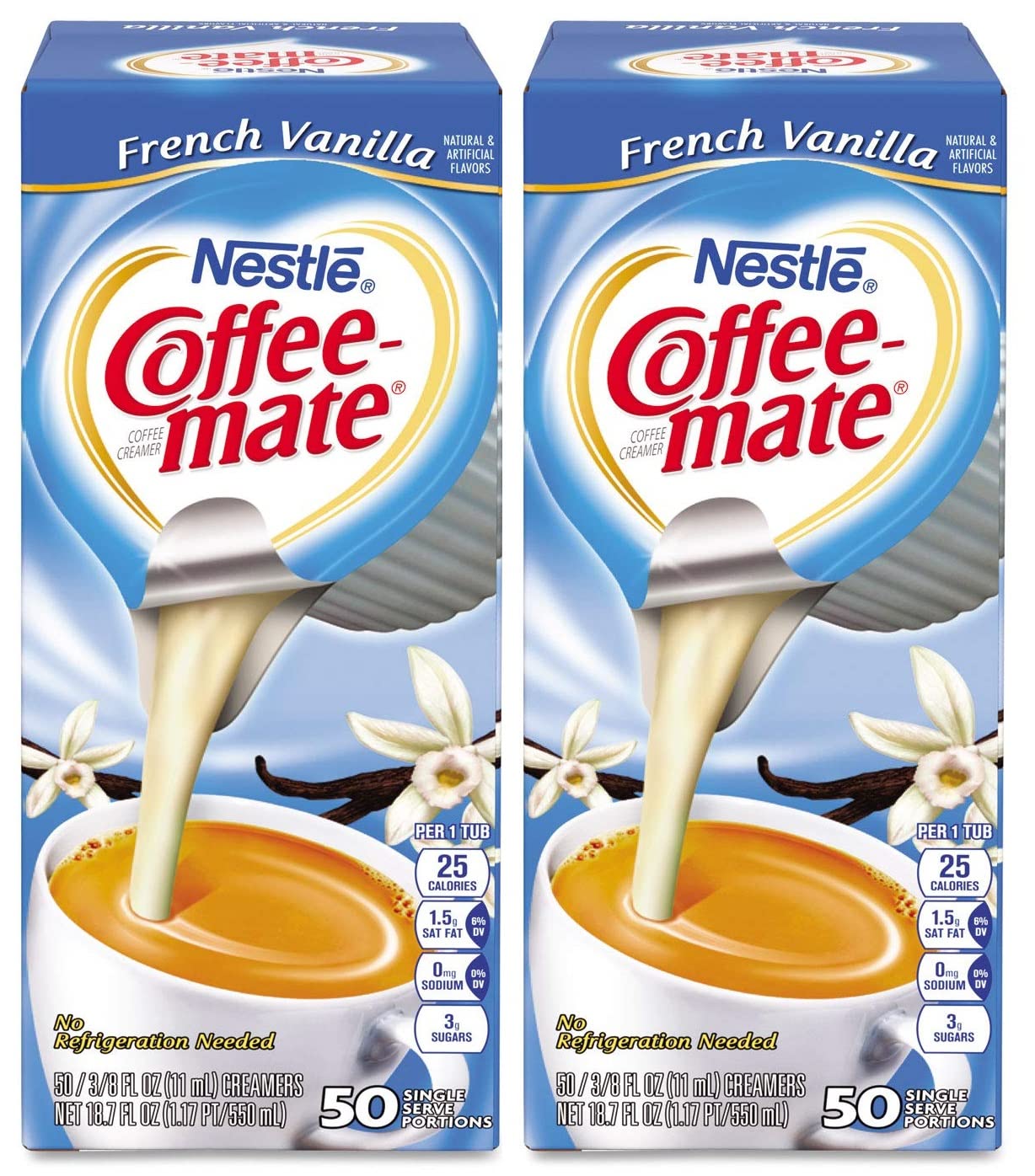 Coffee-Mate French Vanilla Liquid Creamer Singles - 50 Count Box (Pack of 2) and Exclusive Phoenix Rose Fridge Sticker