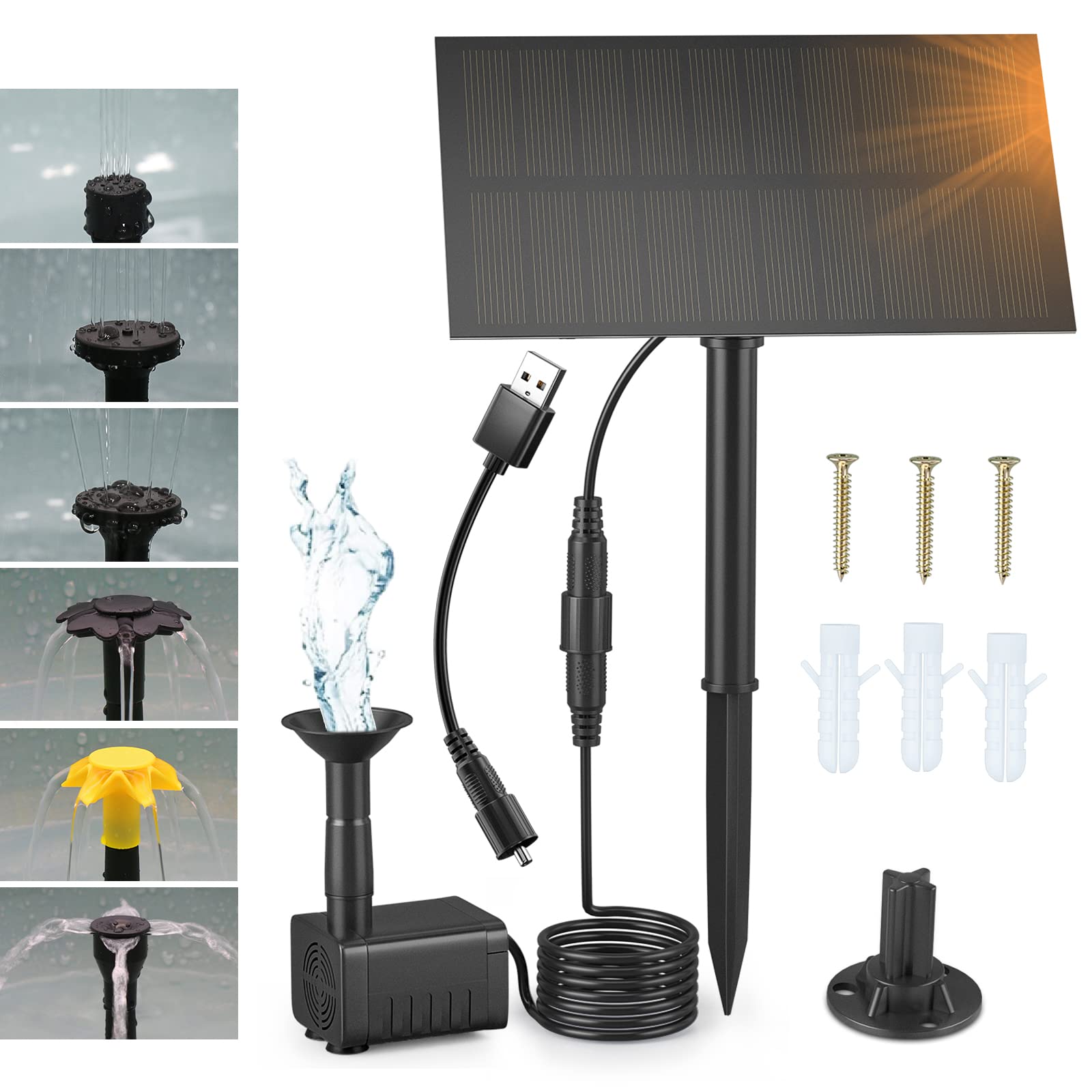 Buy Solar Water Fountain Pump Kit with 7 Nozzles & USB Adapter Cable, 1
