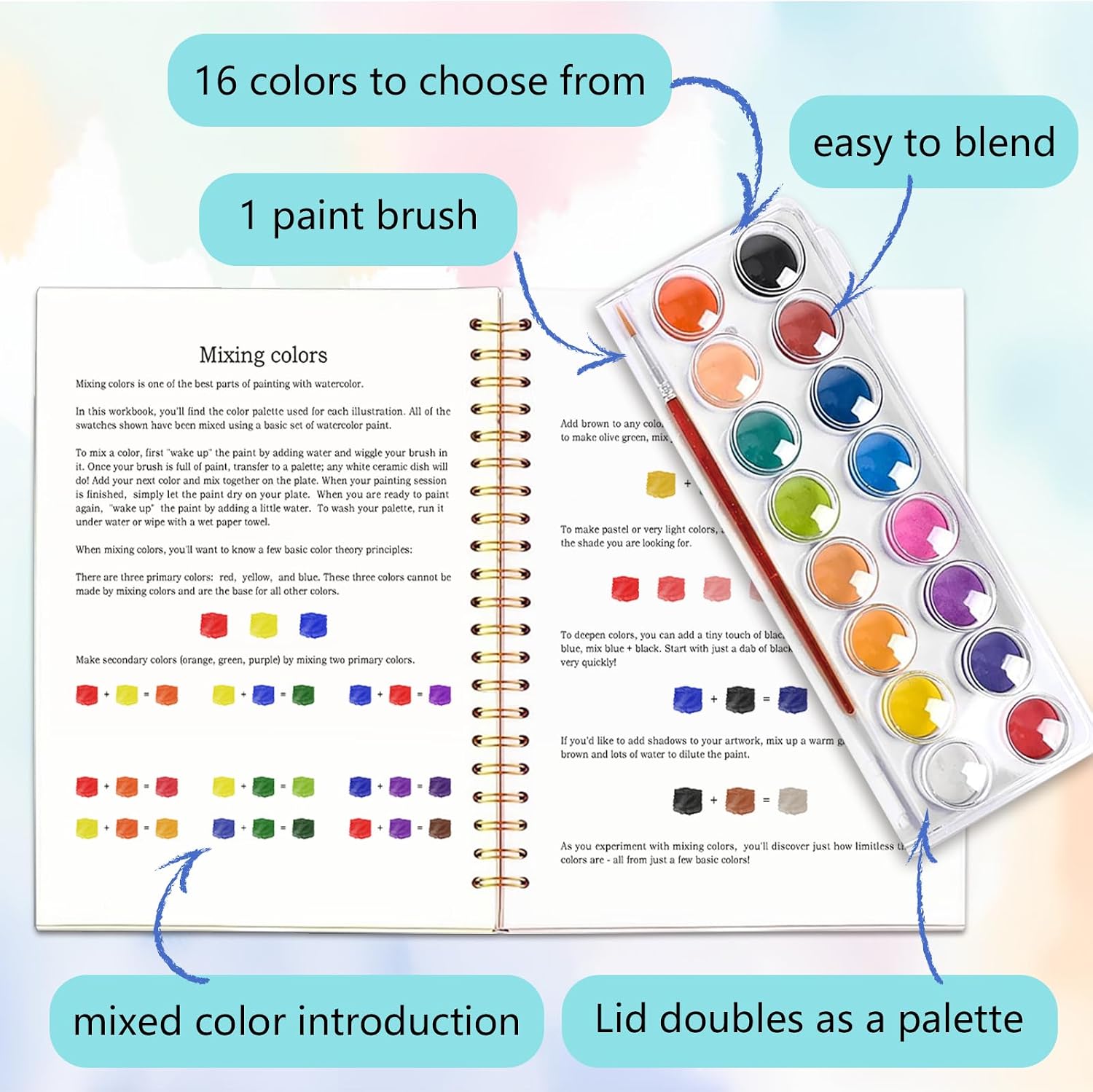 Easy Watercolor Workbook for Beginners - 12 Beautiful Step-by-Step Paintings Water Coloring Book, Includes 16 Watercolors Set, Relaxing Art Projects and Creative Gift for Adults & Teen (Flowers) thumbnail