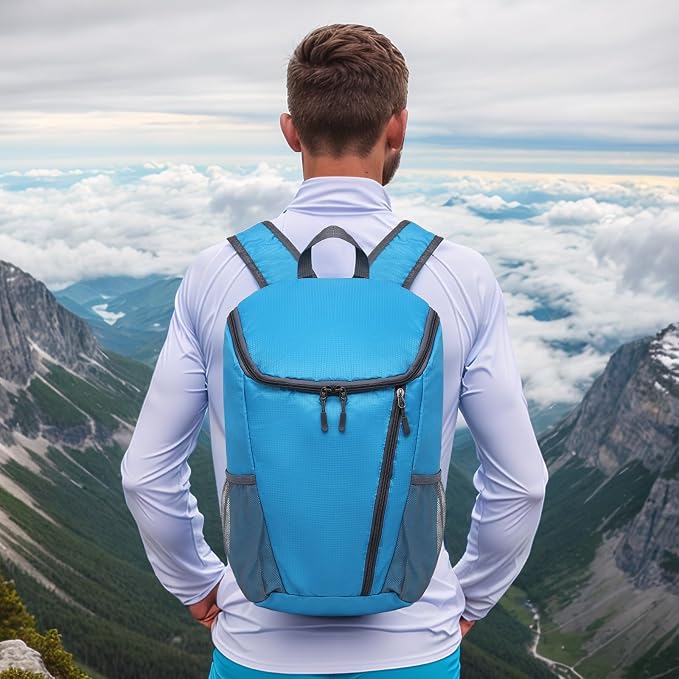 Mochila de senderismo impermeable ligera 20L azul miniatura 2