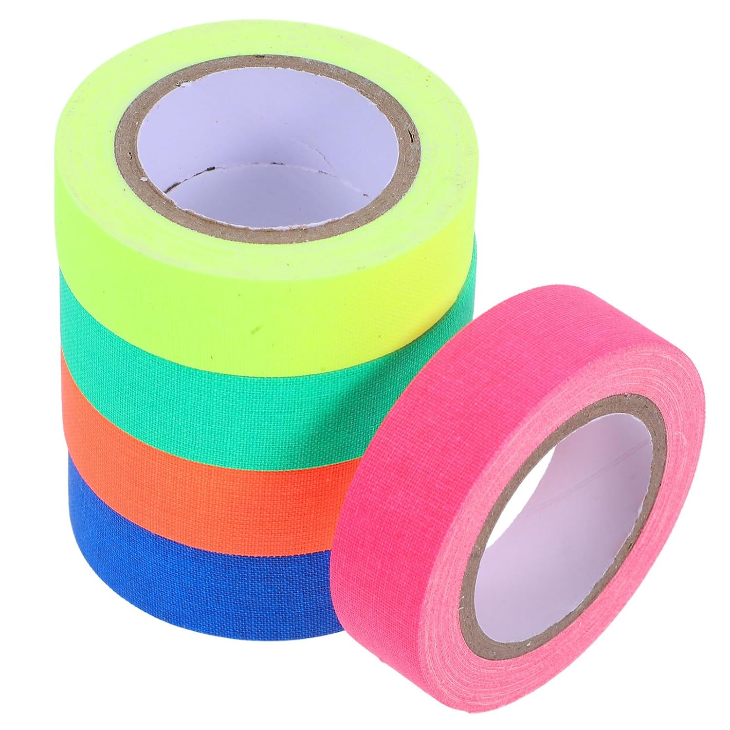 5pcs Glow in Dark Fluorescent Tape for Party Decoration, UV Cloth Tape, Light Weight and Convenient for Temporary Stage Decorations and Outdoor Event Markings