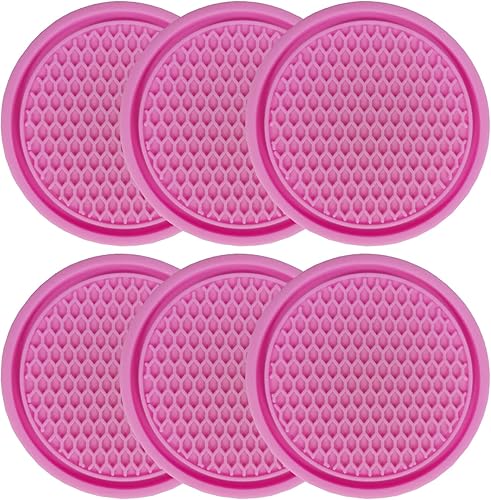 Portavasos para automóvil, paquete de 6 unidades, universal, antideslizante, portavasos para el interior del automóvil, color rosa