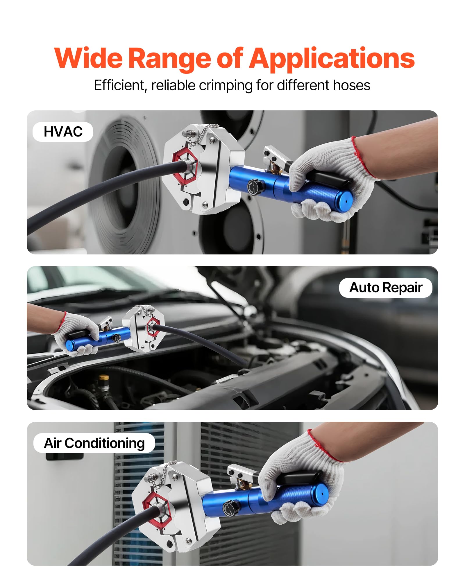 VEVOR Herramienta de Crimpado Hidráulico para Mangueras de Aire Acondicionado, con 7 Matrices, Estuche de Transporte, para Reparación de Aire Acondicionado Automotriz, 420 x 310 x 80 mm, sin Fugas