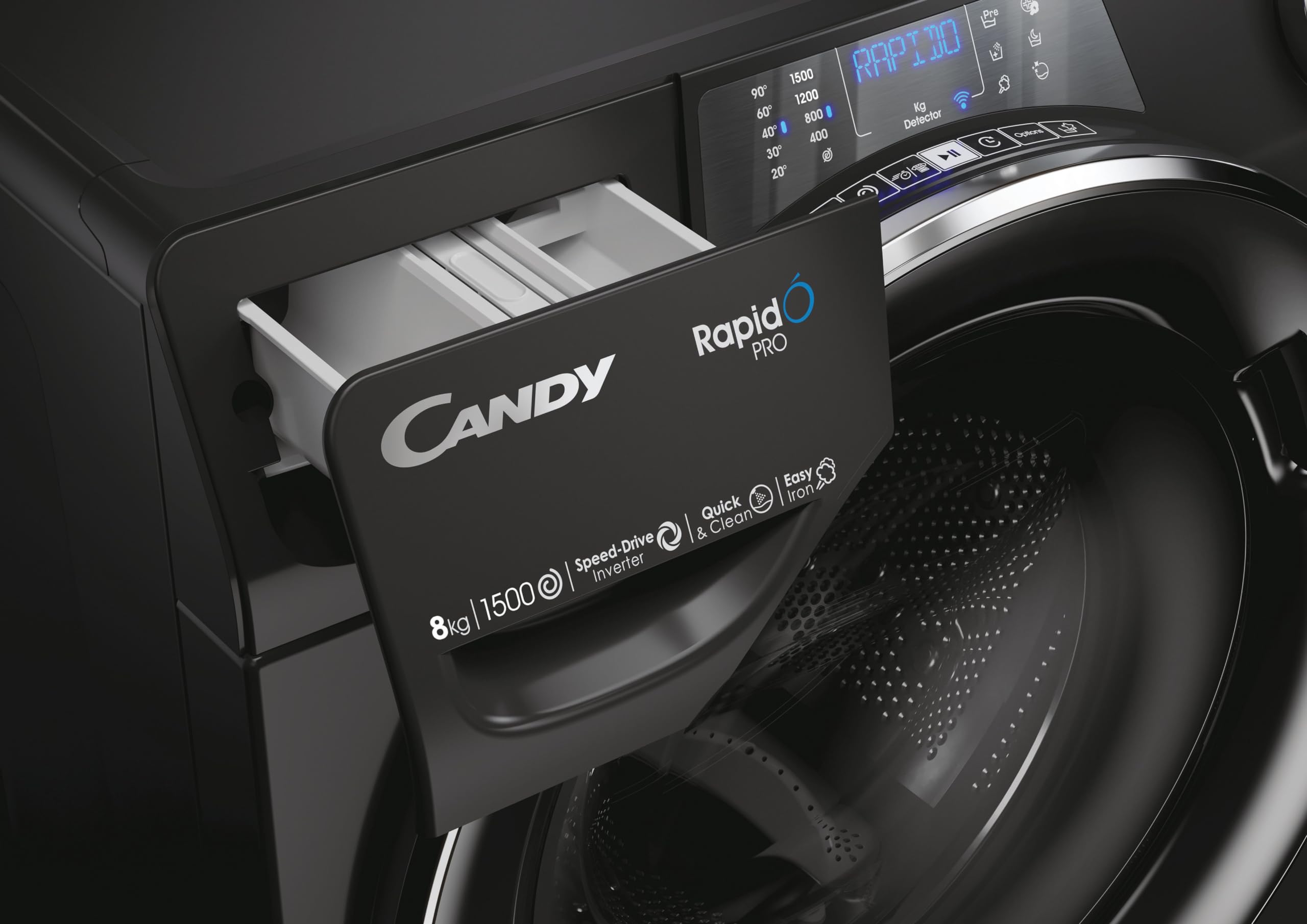 Candy Rapidó RP586BWMBCB/1-S Machine à laver 8 kg 1500 tr/min Moteur Inverter WiFi et Bluetooth Fonction Vapeur