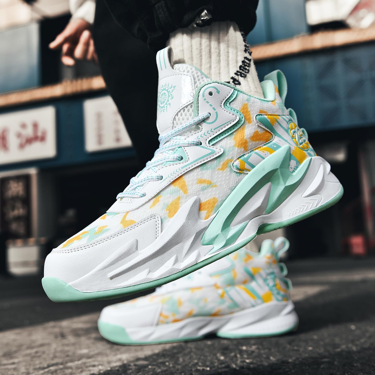 Mens High Top Basketball Shoes Non Slip Breathable Athletic Sneakers Lightweight Volleyball Shoes Training Footwear for Outdoor Sports Gym Walking