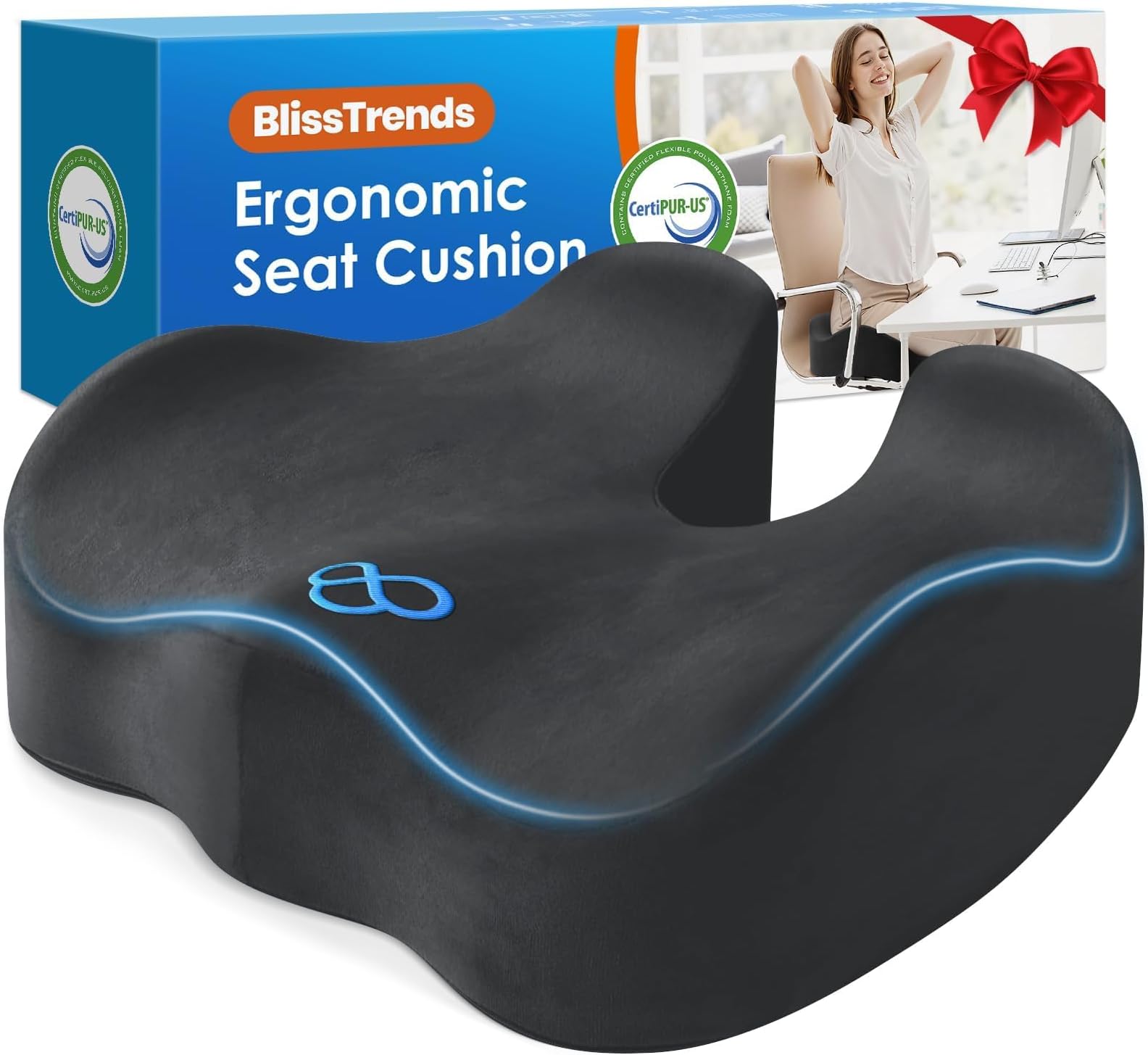 BlissTrends Memory Foam Seat Cushion for Office Chair & Car Seat, Grey