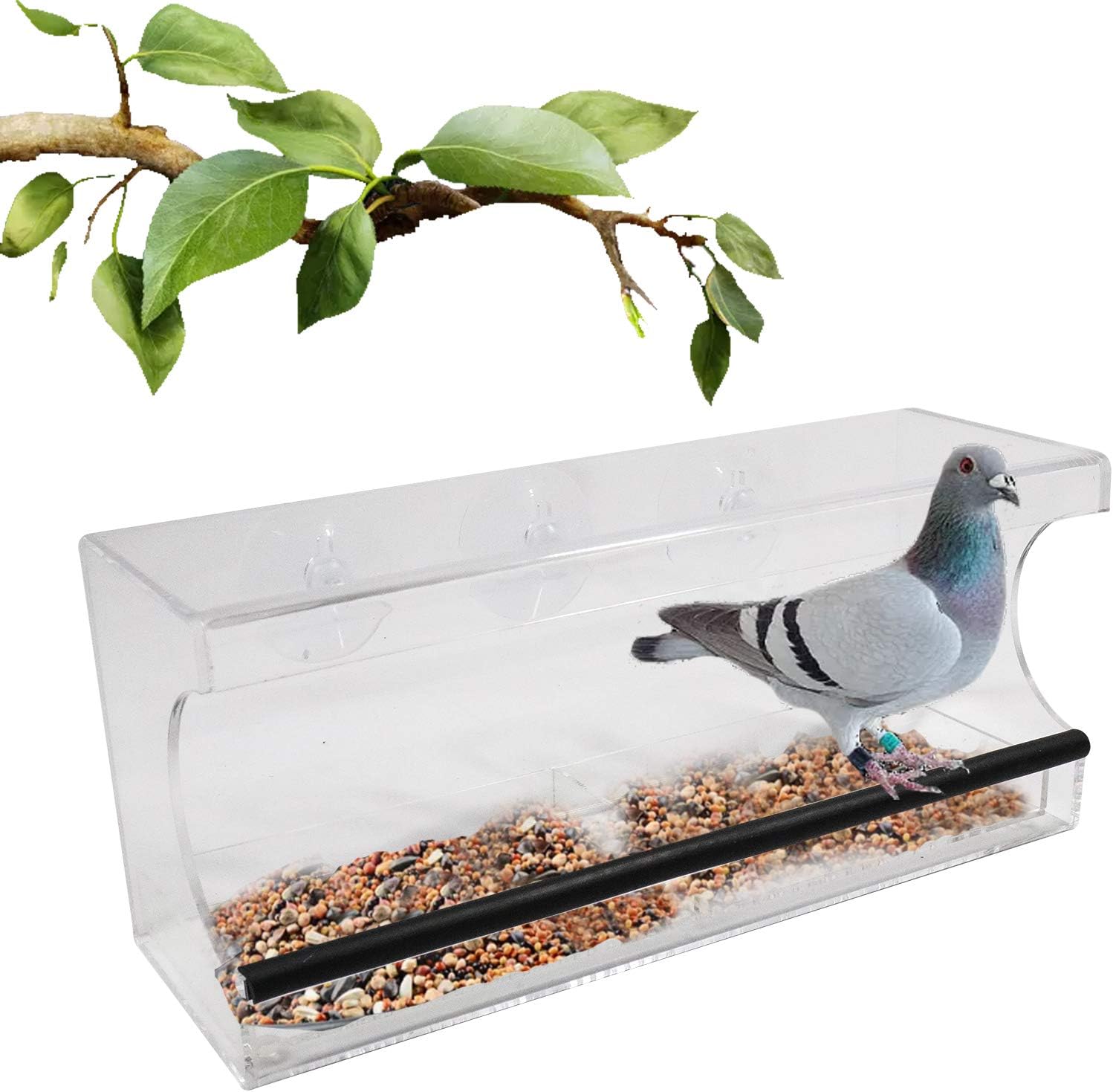 ValueHall Comedero para Pájaros para Ventana en Acrílico Comedero para Pájaros con Ventana Transparente con 3 Ventosas y Bandeja Extraíble Agujeros de Drenaje V7D08