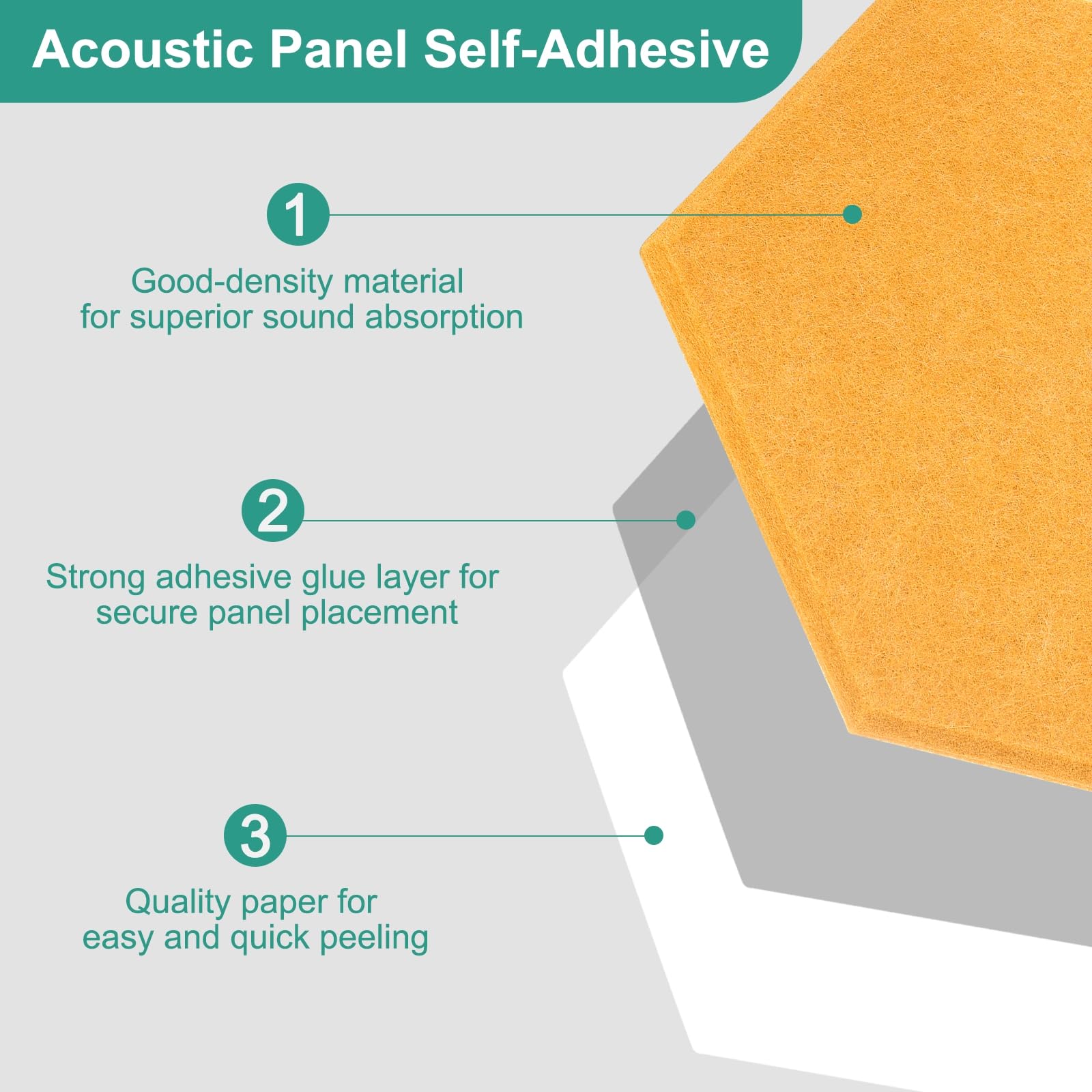 QUARKZMAN 12 Piezas Panel Acústico Autoadhesivo 30 x 26 x 0.9cm Alta Densidad Aislante de Sonido, Paneles Absorbentes de Sonido Hexagonales, Espuma Acustica(Naranja Amarillo)