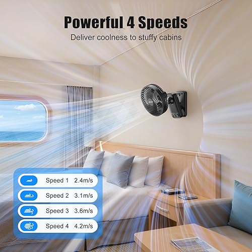 Miniatura 4 de AMACOOL Ventilador magnético aprobado para cruceros, oscilante automático de 270, 4 velocidades, funda de transporte incluida, tiempo de