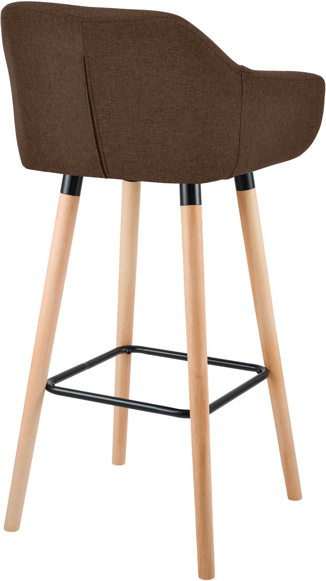 CLP Taburete de Barra Acolchado con Respaldo Grant, Silla de Bar con Revestimiento de Tela, Estructura de Madera hasta 150 kg Color marrón