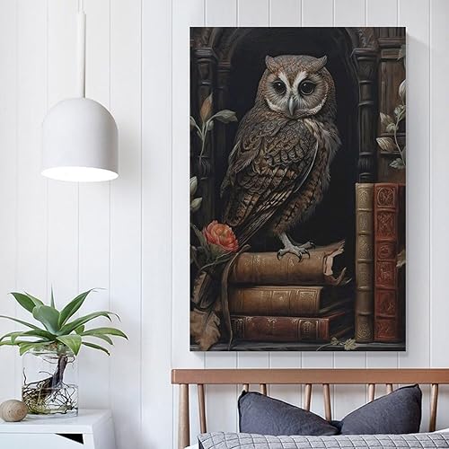 Miniatura 5 de KLower Dark Academia Decor - Póster de arte en lienzo con diseño de búho y arte de pared, póster moderno para decoración de dormitorio familiar, 16