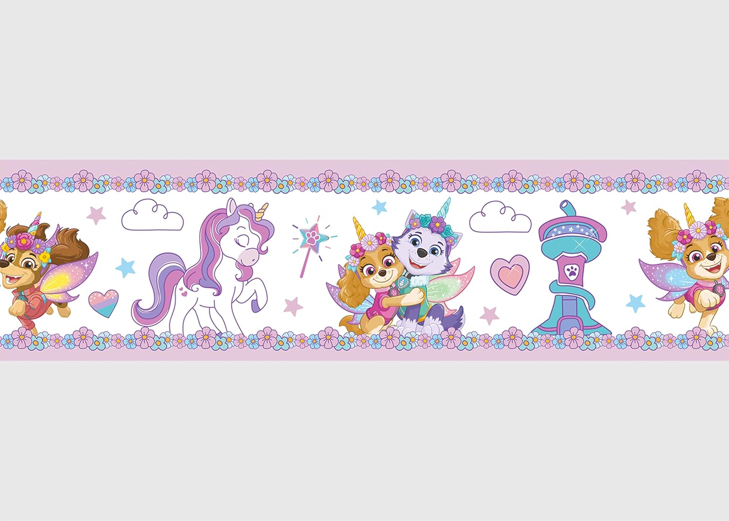 AG Design Paw Patrol Unicorn Self-Adhesive Border, AWBD 8032, Waterproof Children's Room Wall Decoration, Wall Border for Girls and Boys, Foil, Multicoloured, Width 500 cm x Height 13.8 cm