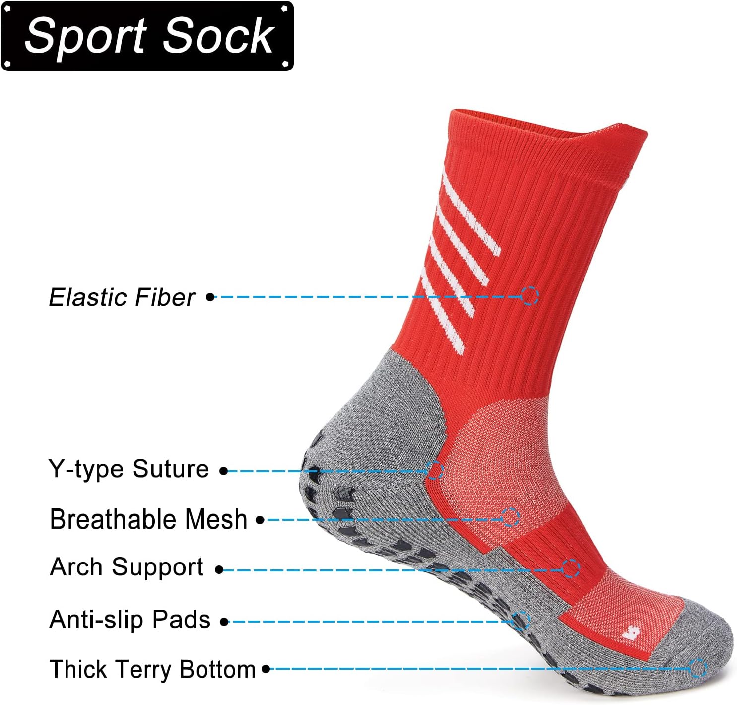 AnSun Anti-slip Soccer Socks Men Women Cotton Grip Sports Socks Football Yoga Basketball Gym Golf Cushion Mois-wickking