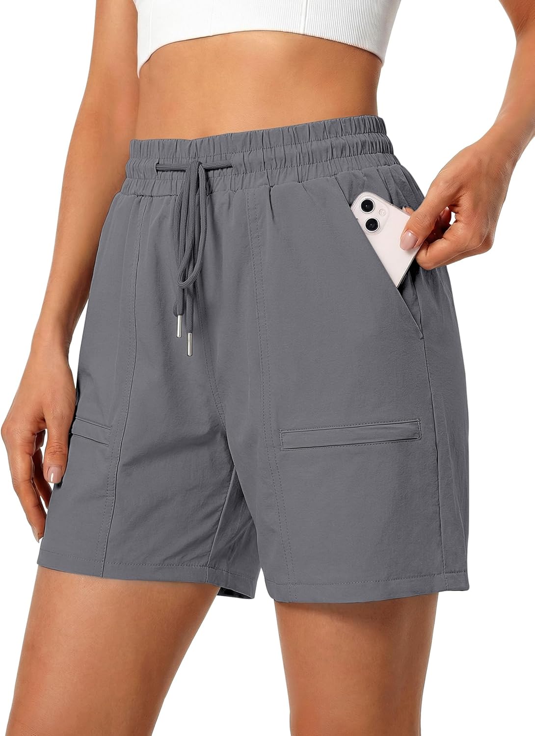 luvamia Hiking Shorts for Women Cargo Lightweight Pull On Elastic Waist Summer Shorts Athletic Golf with Zipper Pockets