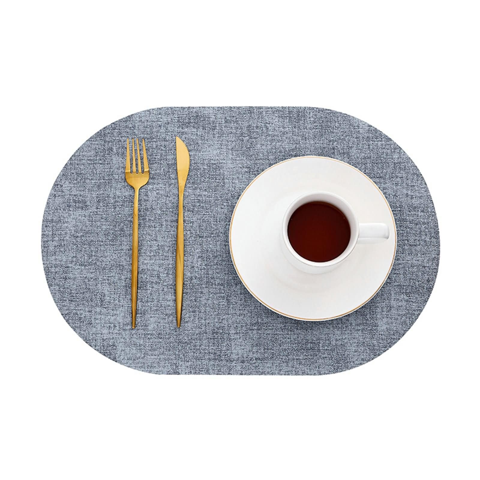 Napperon Table Salle à Manger Lavable 6 Pièces, 44 x 30 CM Napperon Table Salle a Manger Antidérapant Cuir Bleu, Couleur Unie avec Ovale