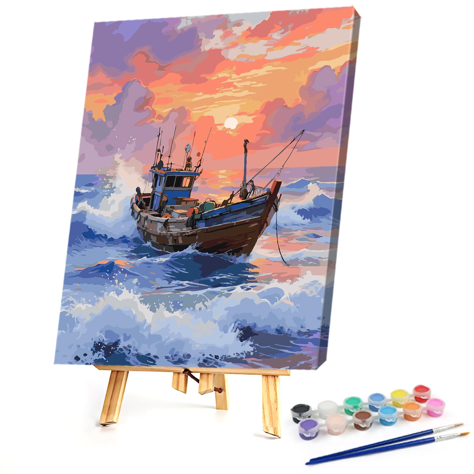 Acrylic DIY Paint by Numbers Landscape 16x20in Frameless Sunset Fishing