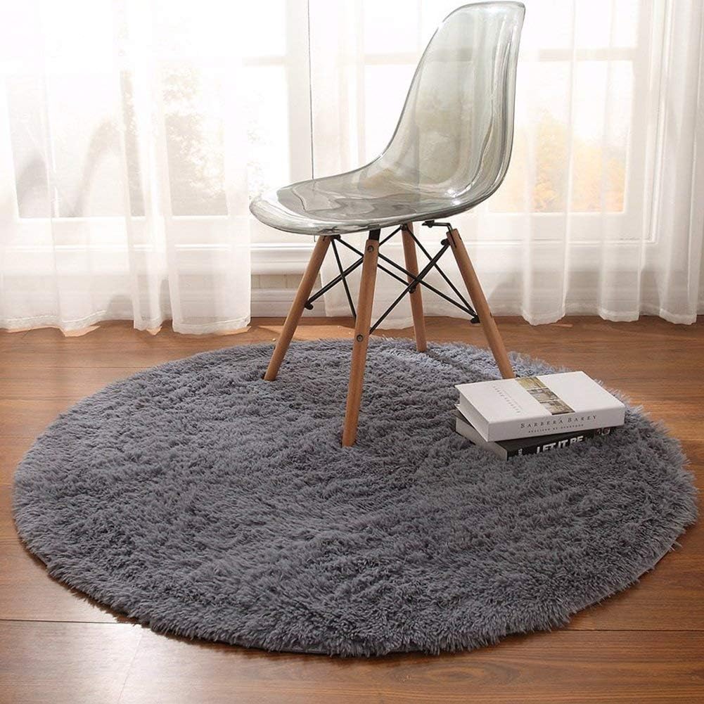 Noahas Luxury Round Rugs for Princess Castle Ultra Soft Play Tent Rug Circular Area Rugs for Kids Baby Bedroom Shaggy Circle Playhouse Carpet Nursery Rugs, 4 ft x 4 ft, Grey