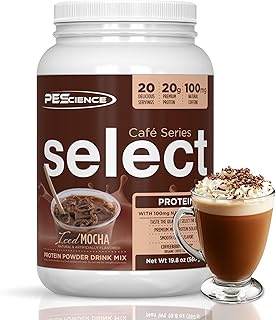 PEScience Select Cafe Protein Coffee Flavored Powder, 100mg Caffeine, 20g Iced Protein Coffee Powder or Creamer - Iced Mocha, 20 Servings