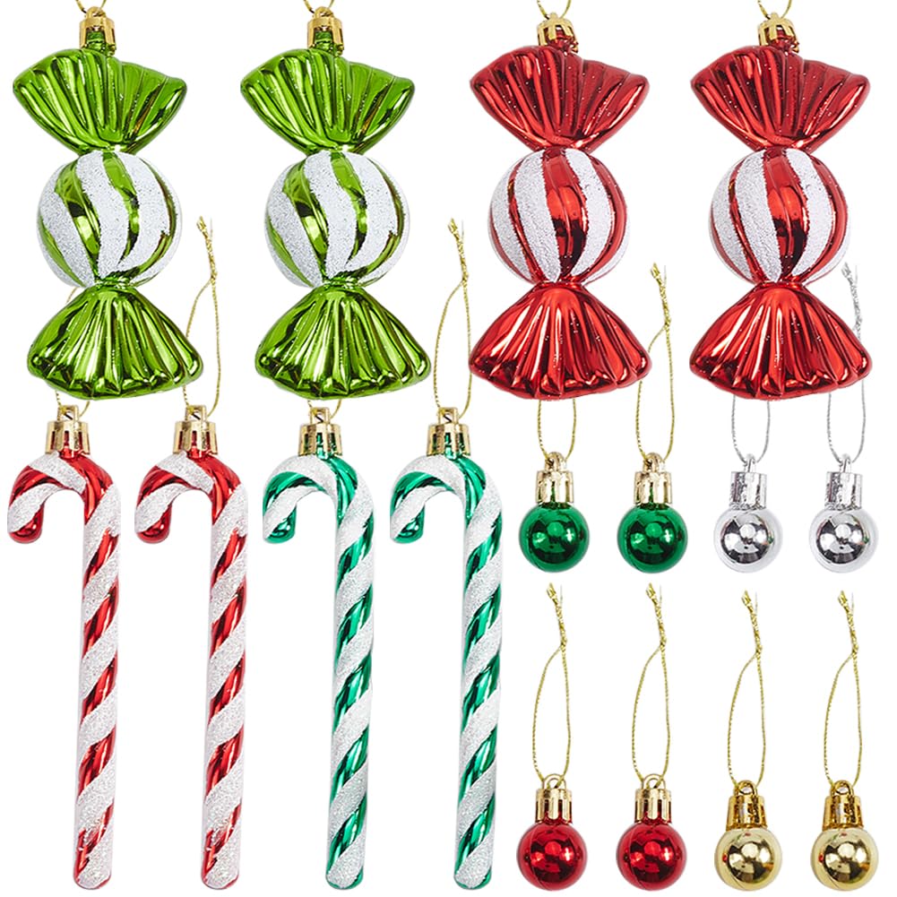 Canne à sucre Noël 32 pièces SUNNYCLUE aux reflets dorés argentés et bonbons festifs multicolores