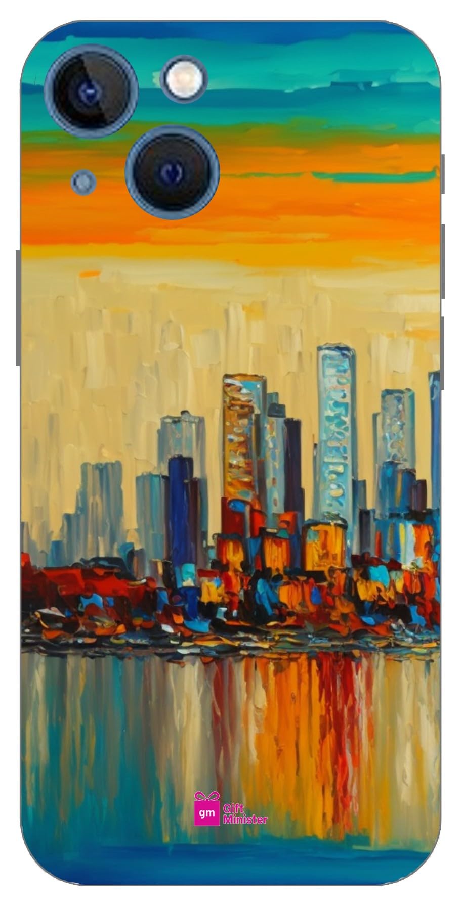 Gift Minister Soft Designer Mobile Case for Apple iPhone 13 Back Cover Khaki - Metropolitan City Skyline Sea Sky Combination Oil Painting Handmade Bold Scratch Resistant Anti-Slip Clear 1Pcs 1701V