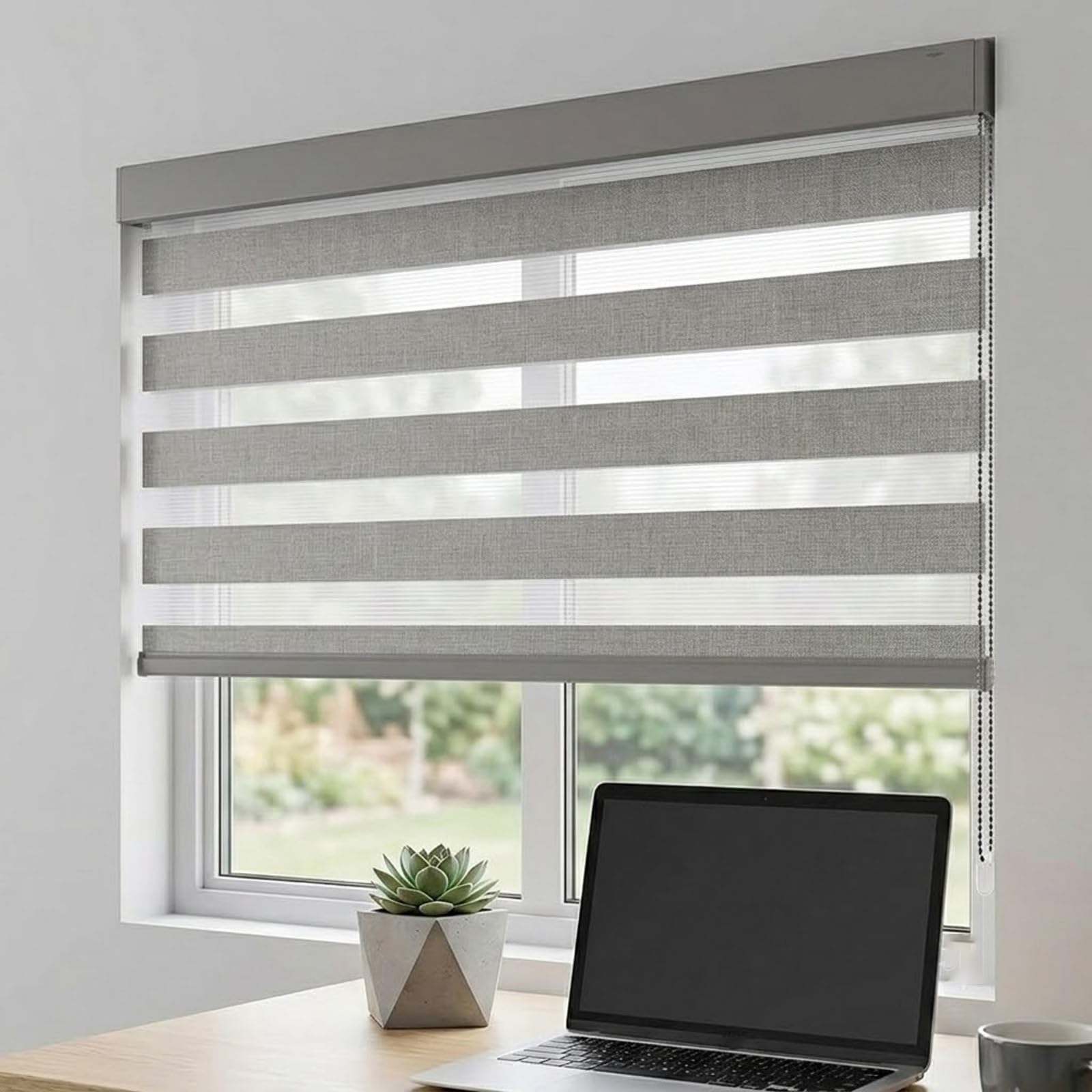 Tenda a Rullo Giorno e Notte per Porte e Finestre, Tende Avvolgibile Zebra | Doppio Strato Filtrante con Catenella, Fissaggio a Soffitto o Parete(Gray,110W x 150H cm)