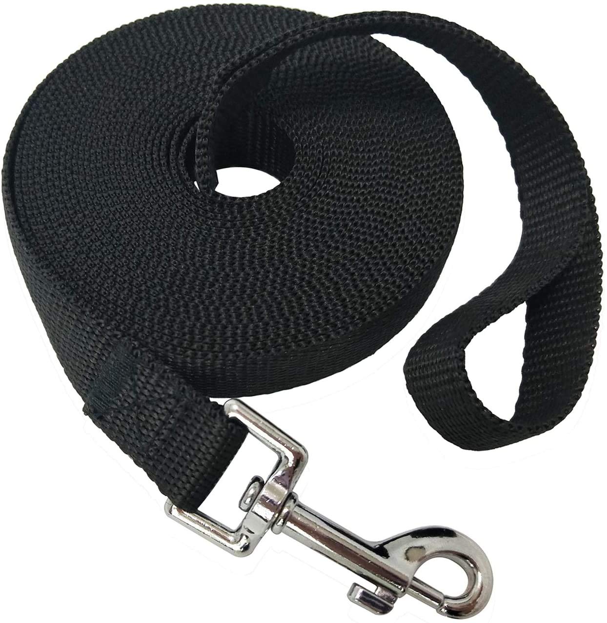Nylon Dog Training Lead - 10 Ft Long Leash for Dogs (1" Inch Thick) (Black Color)
