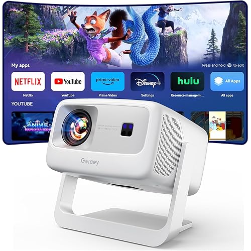 [3000+ Licensed Apps/Live TV/HDR10+/AI Movin 3.0 OS] Smart 4K-Projector with WiFi and Bluetooth, Goiaey Portable Projector with 360°Stand, 50W DoIby Audio, Auto Focus&Keystone, Outdoor Movie Proyector