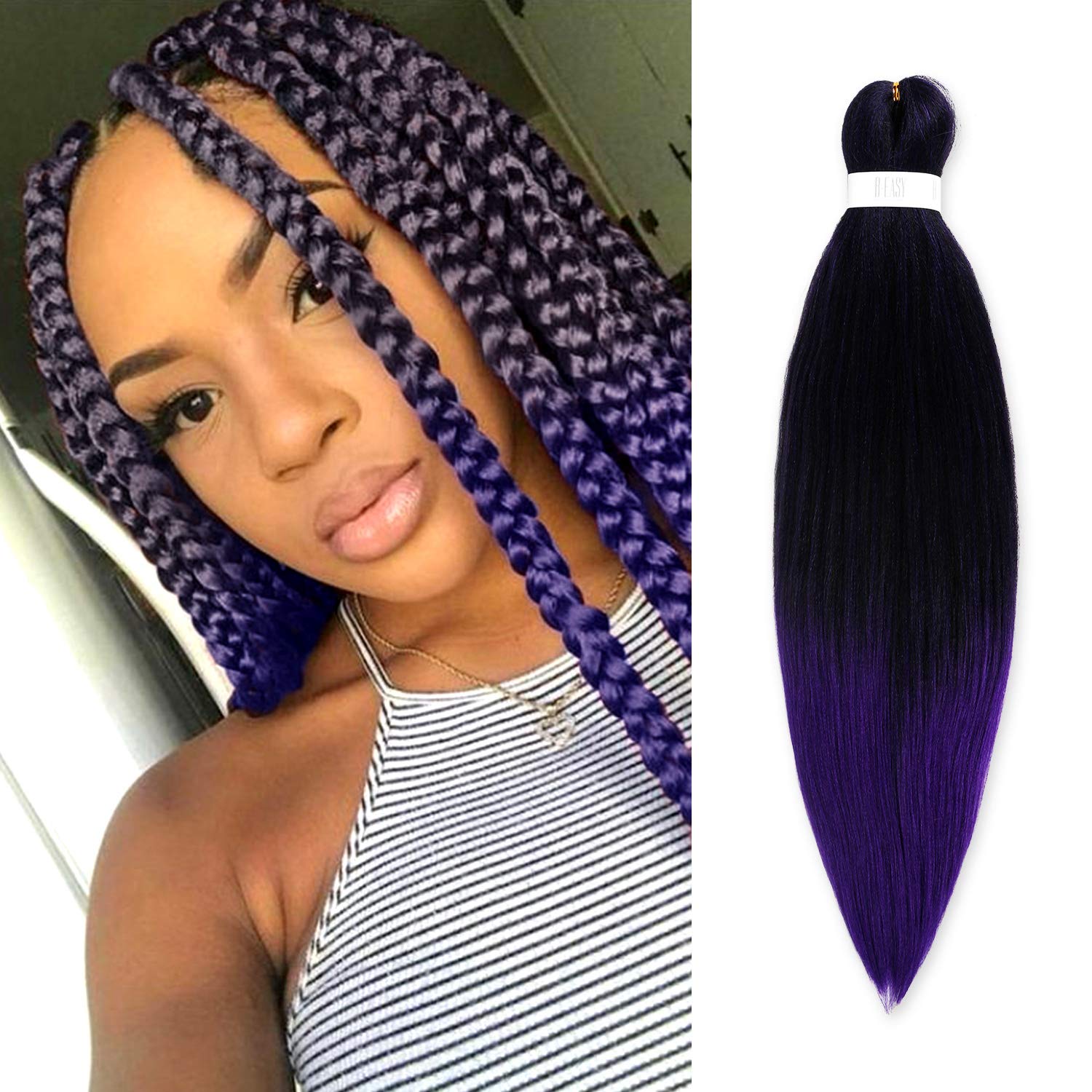 Amazon.com : 26 Inch (unfold 52"+) 8 Packs AU-THEN-TIC Braiding Hair Pre  Stretched B-Easy Ez Braid Synthetic Soft Yaki Crochet Braid Hot Water  Setting Hair Extensions (26 Inch (Pack of 8), T1B/PURPLE) :