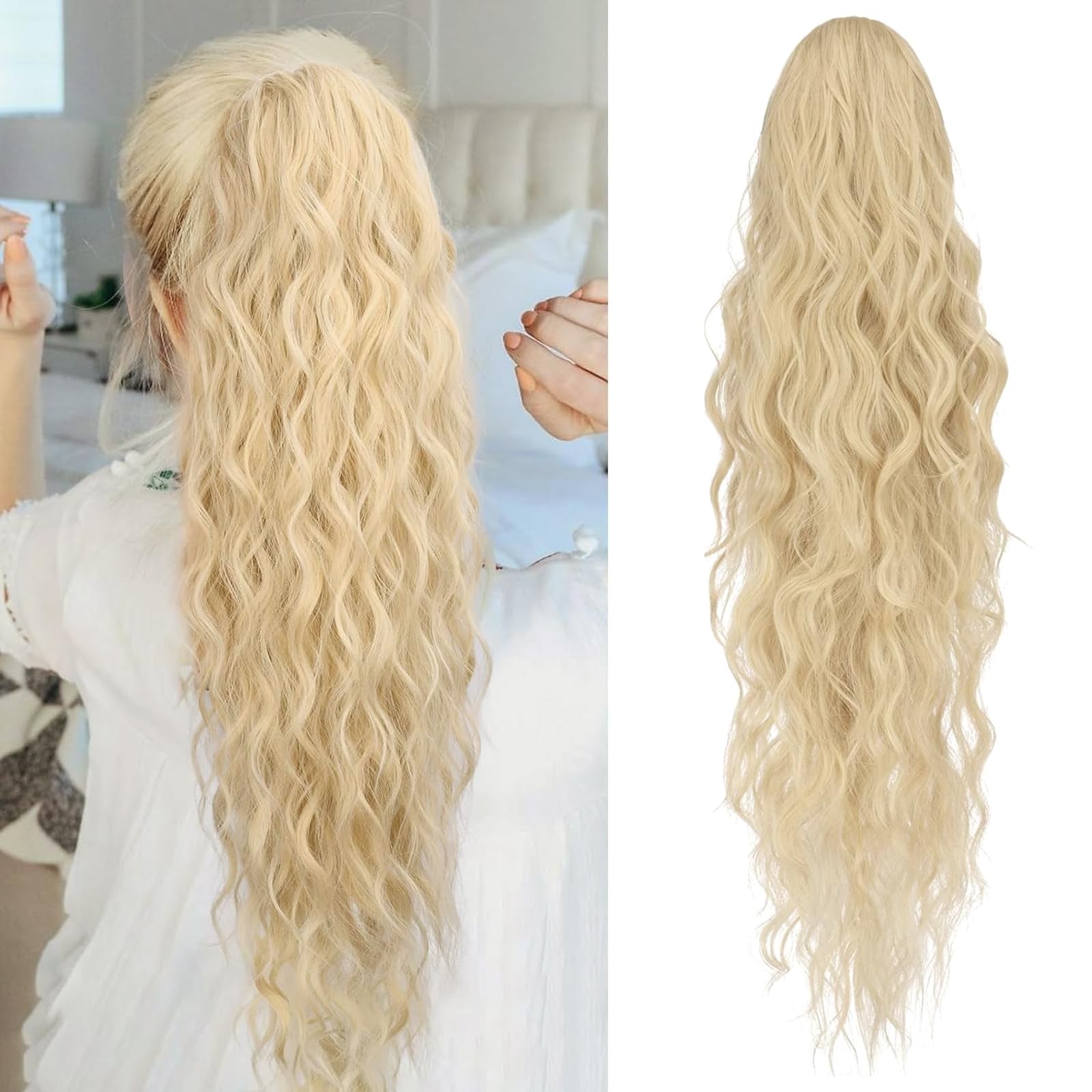 Jupmov 26 Inch Ponytail Extension, Long Wavy Hair Extensions, Synthetic Hair Piece for Women Soft Natural Pony Tail