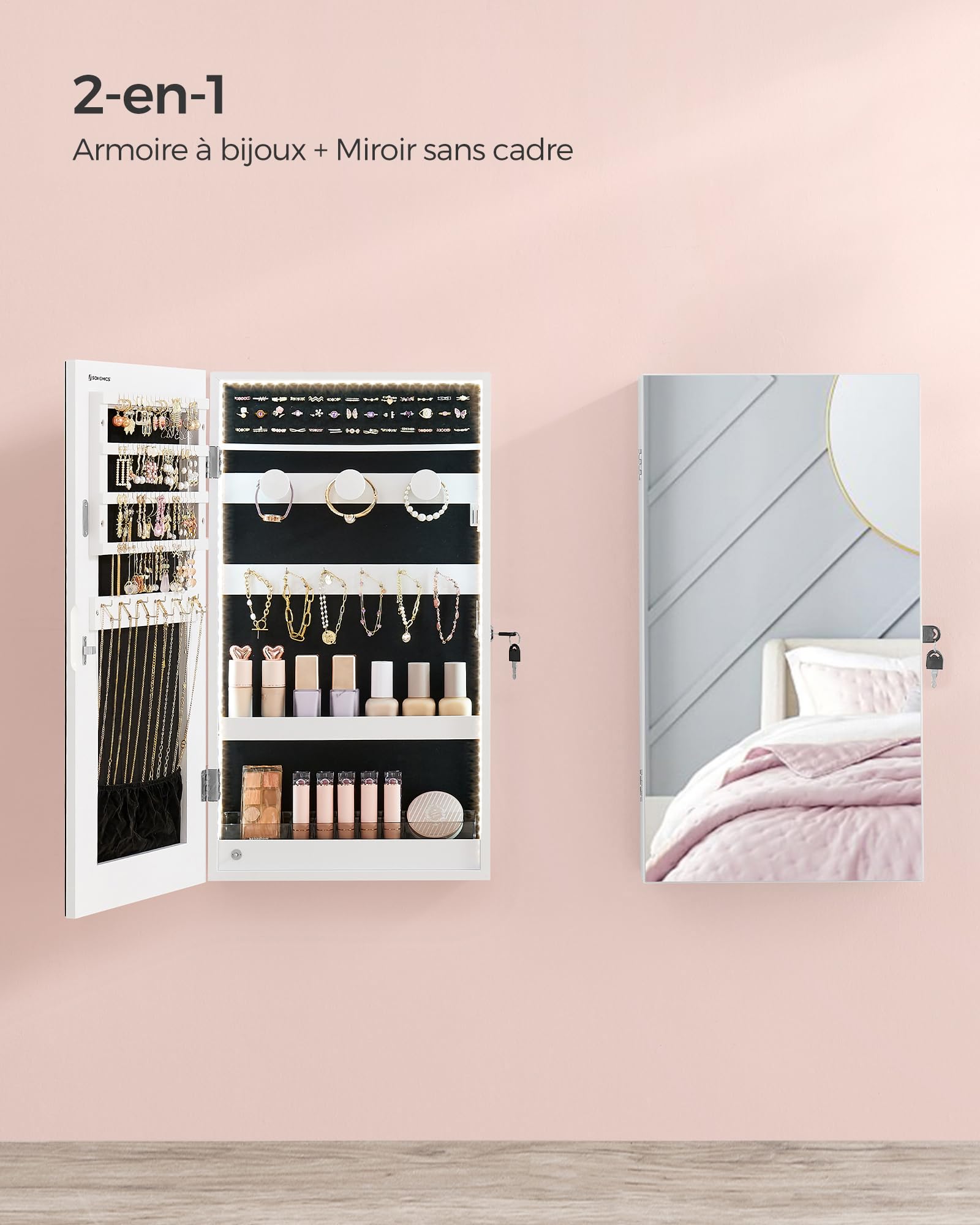 Miroir De Décoration VidaXL Armoire à Bijoux Avec Miroir Murale Noir 37