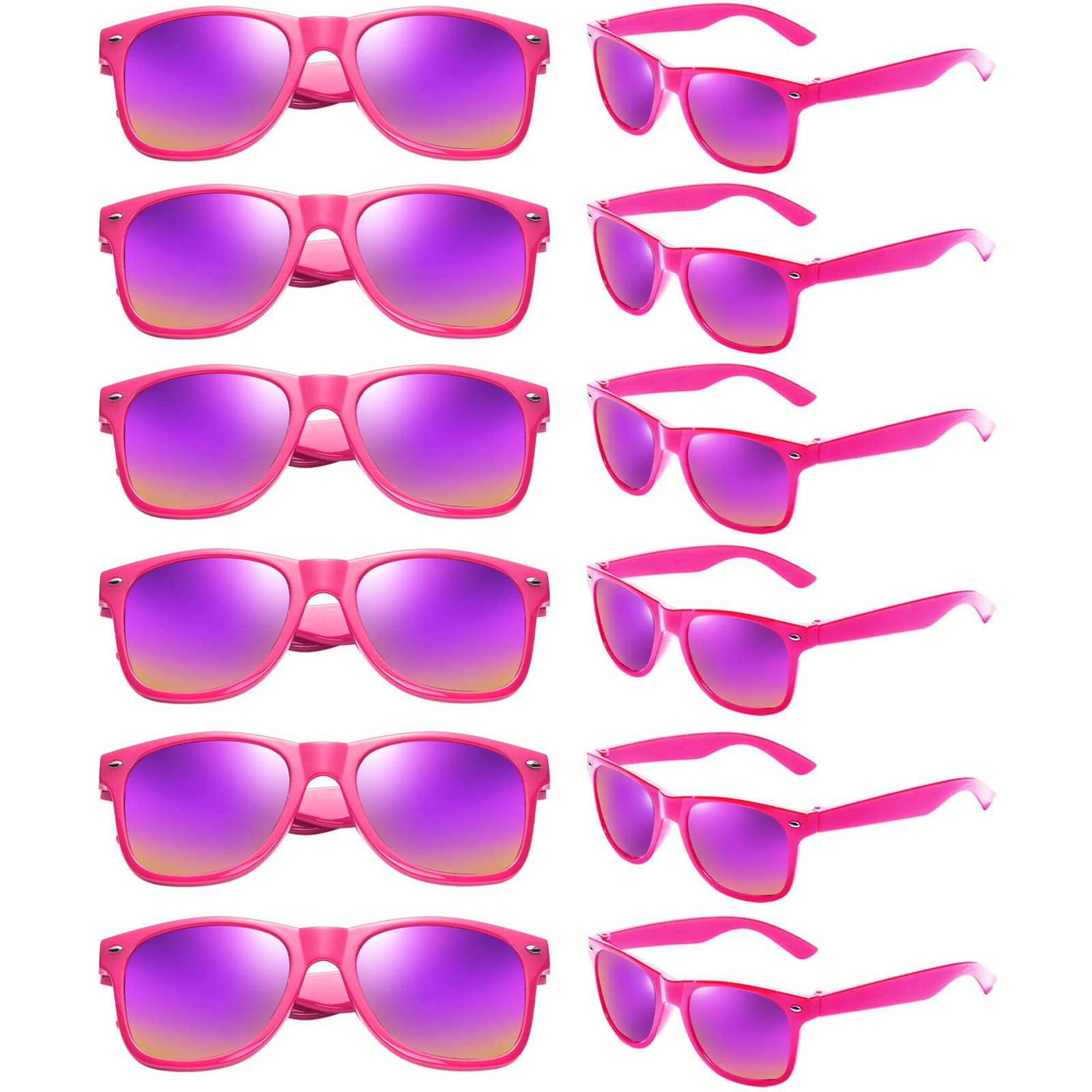 Geopty 12/24 Pack Wholesale Colorful Mirror Reflective Sunglasses Bulk, Neon 80s 90s Sunglasses Party Favors Unisex