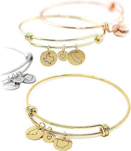 Personalized Long Distance State Bracelet, Custom Relationship Jewelry, Best Friend BFF, Anniversary, Gift for Her  ABR-C-LDS