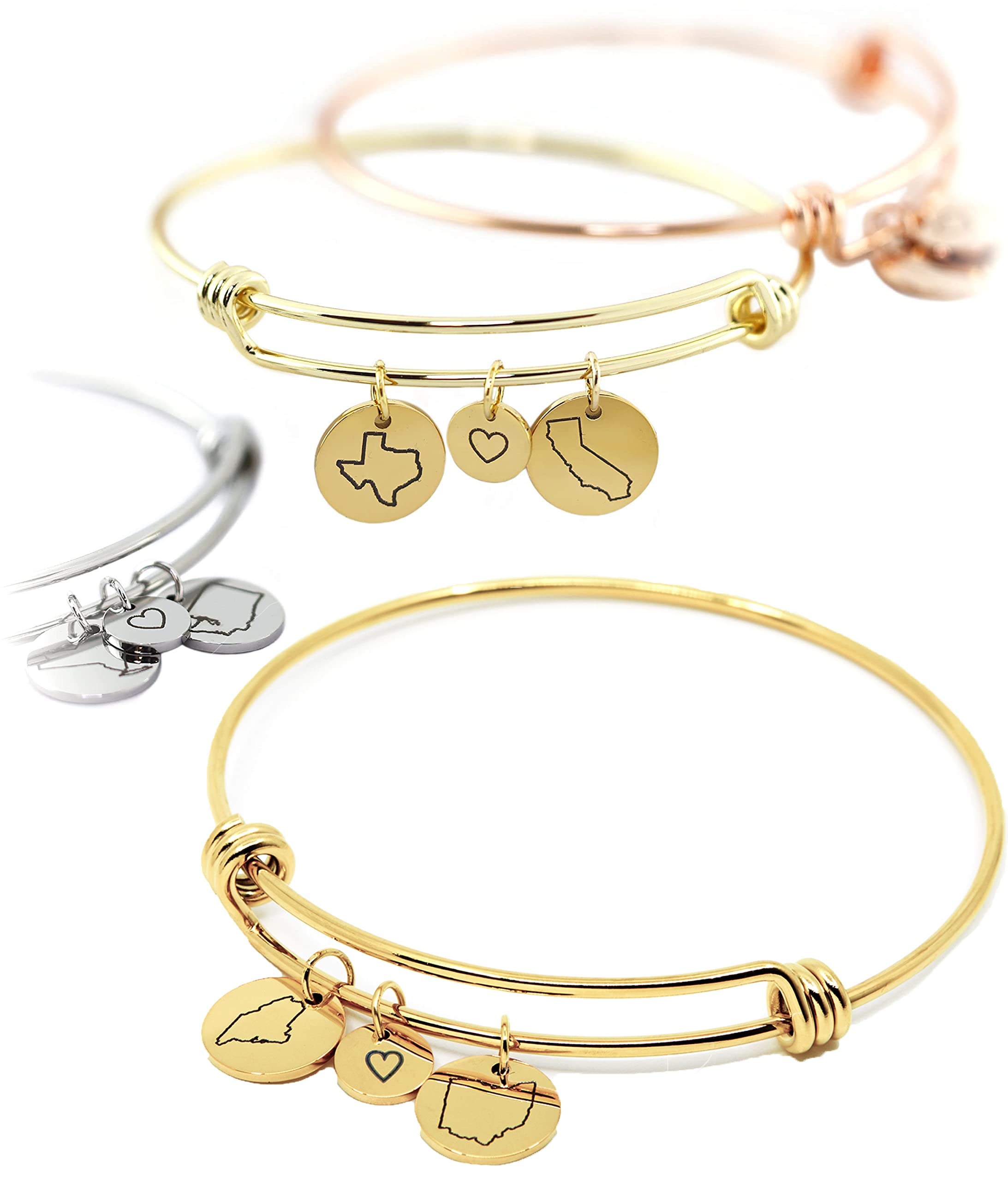 Personalized Long Distance State Bracelet, Custom Relationship Jewelry, Best Friend BFF, Anniversary, Gift for Her – ABR-C-LDS