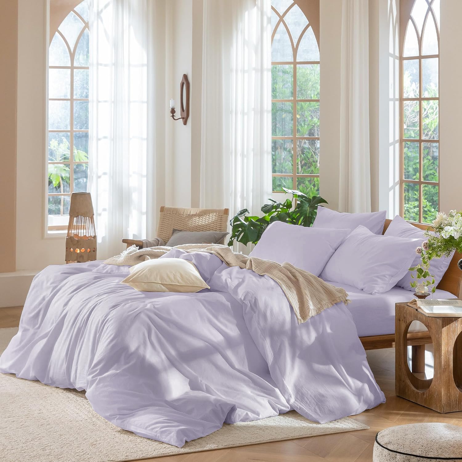 Housse de couette lila 220x240 en coton adouci avec taies 65x65 cm