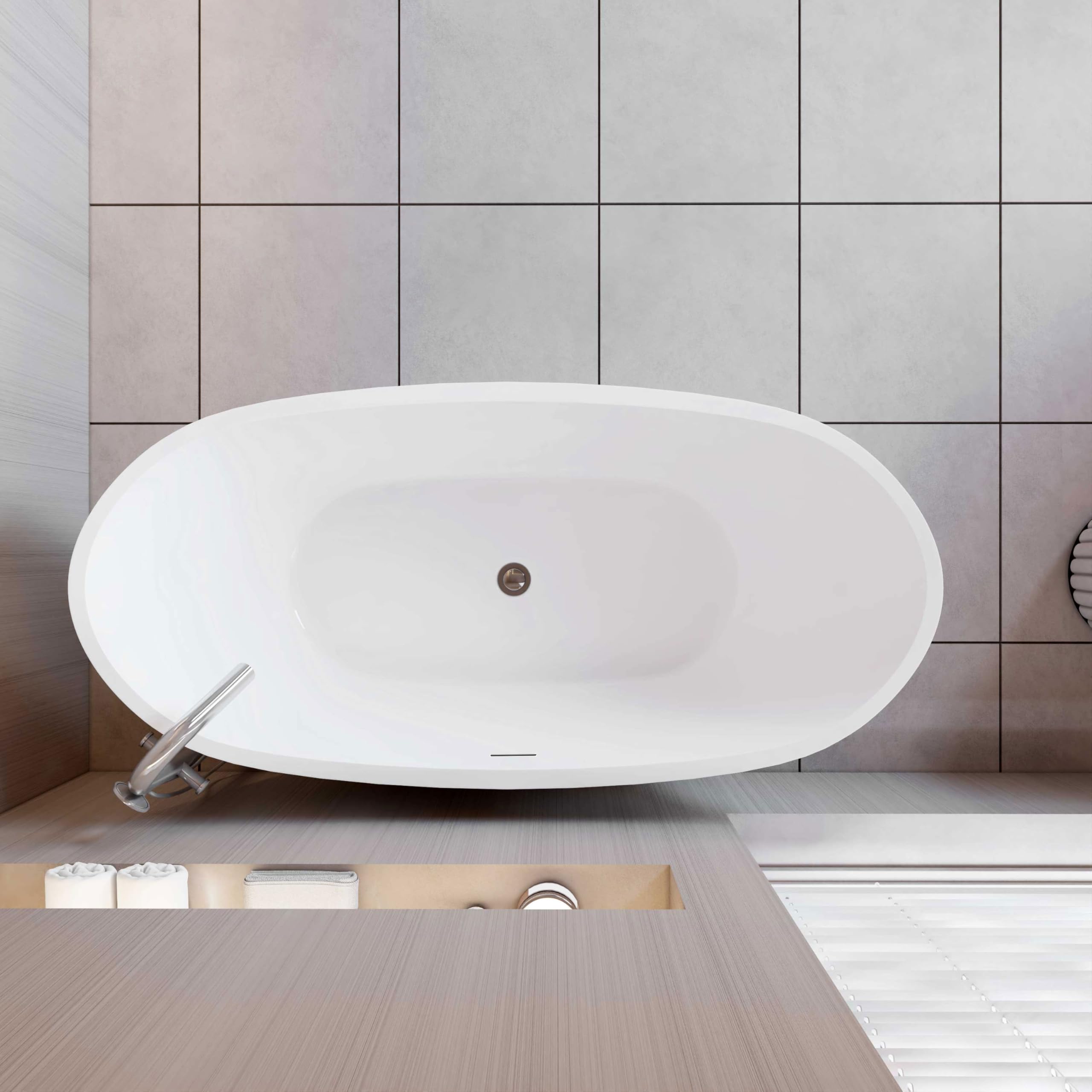 AICA Bañera exenta de acrílico lujosa y duradera - 1500x720x650mm - estilo ovalado - color blanco - incluye manguera + desagüe