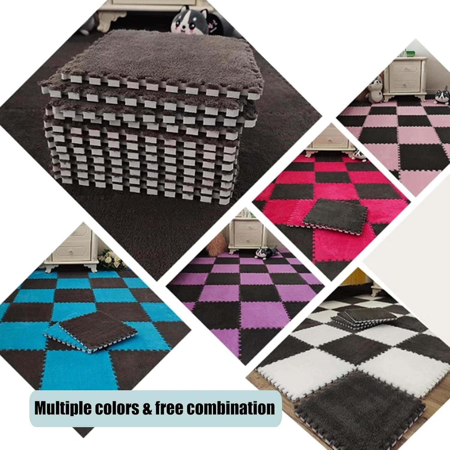 Dalles de Moquette en Mousse emboîtables - Tapis Puzzle de 20 pièces de 30 x 30 cm avec Bordure, Peluche Douce, Marron Clair - Idéal pour Les salles de Jeux d'enfants et la décoration intéri
