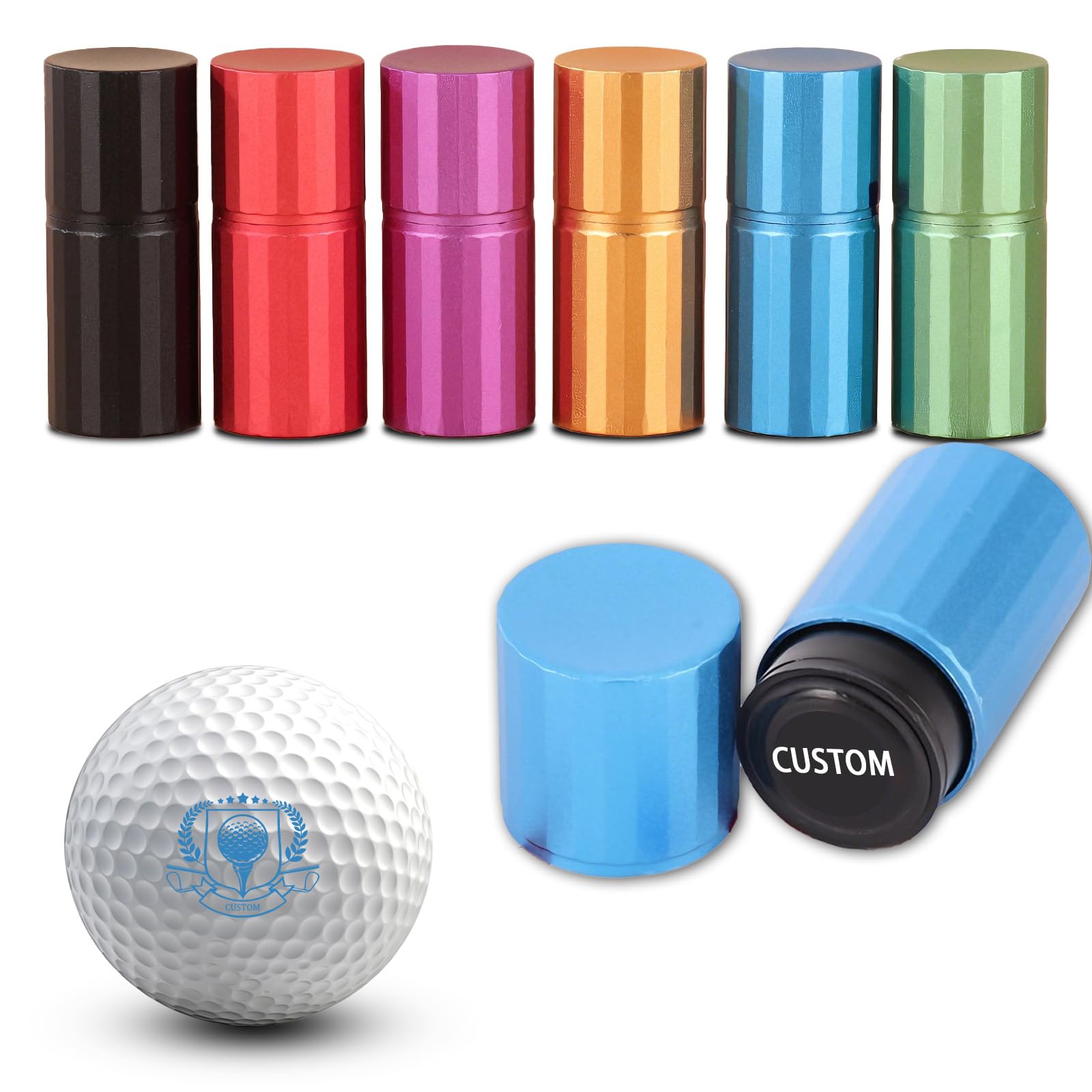 QSZ Personalized Golf Ball Stamp Custom Your Name Come with A Metal Storage Box Gift for Golf Enthusiasts Fathers Husbands Boyfriends (Golf ball stamps-2)