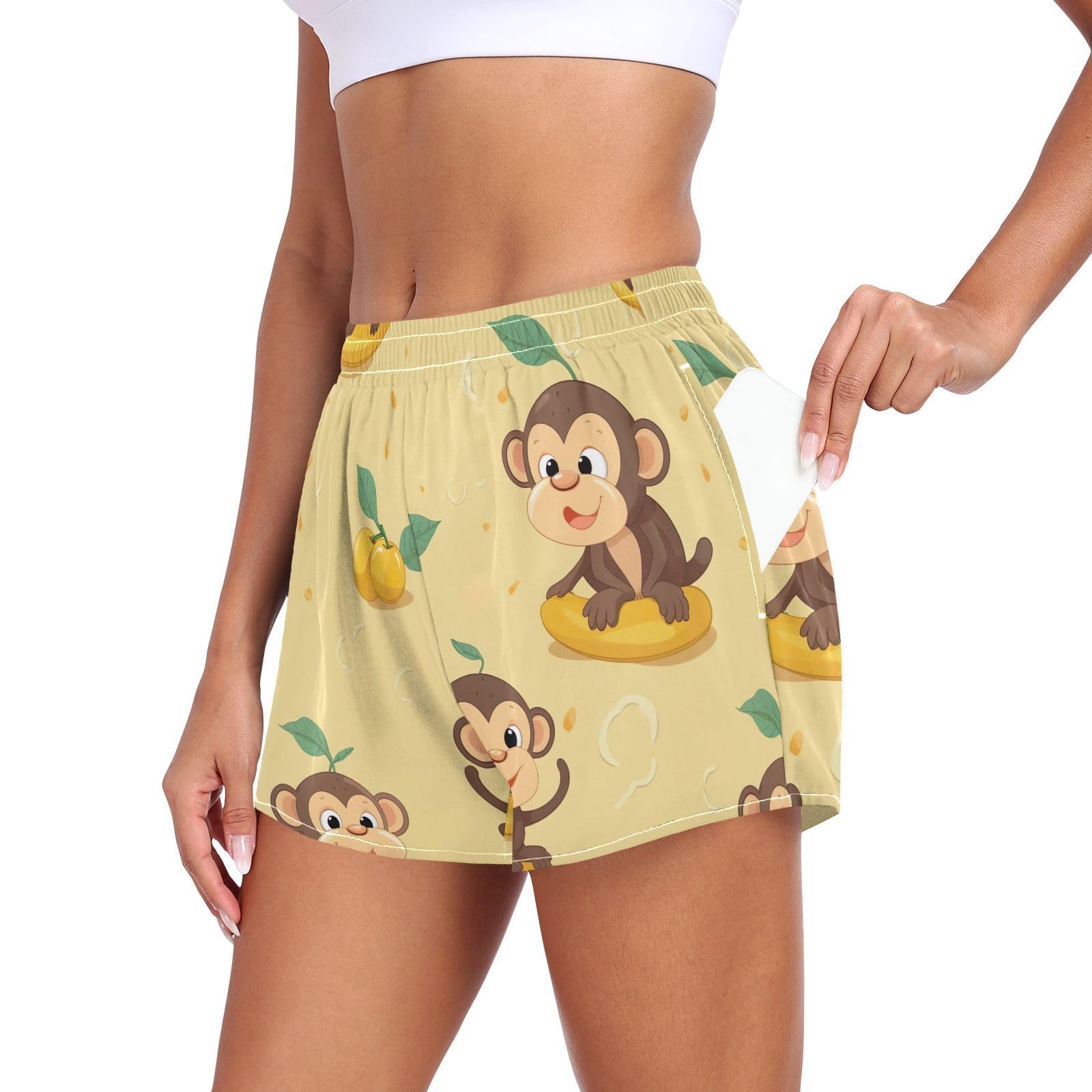 Women's Athletic Shorts Cute Monkey Animal Running Shorts Sporty Short Gym Elastic Workout Shorts 202a4540