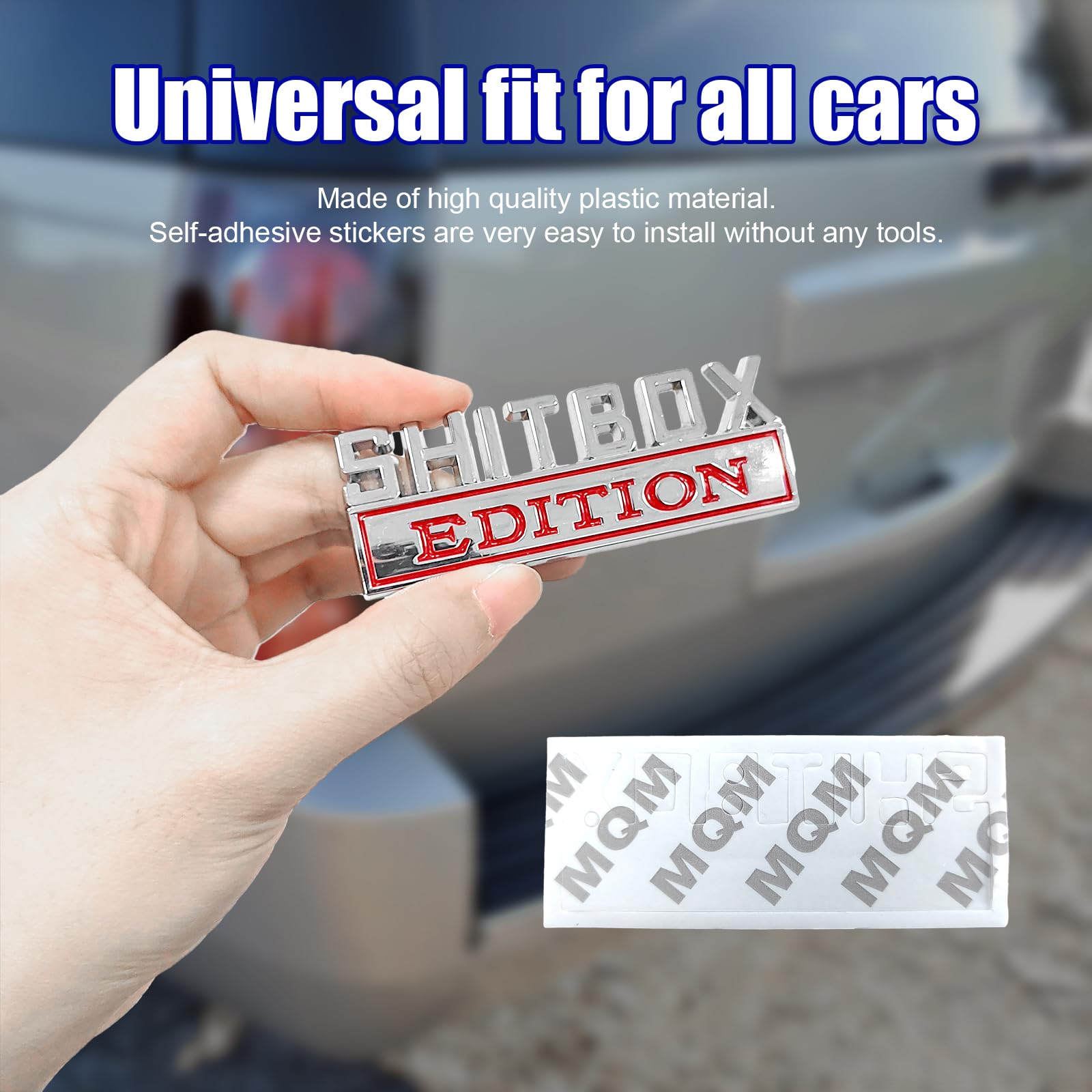 2-Pack Chrome Red "SHITBOX" 3D Fender Emblem Badges – Truck Car Sticker Decals