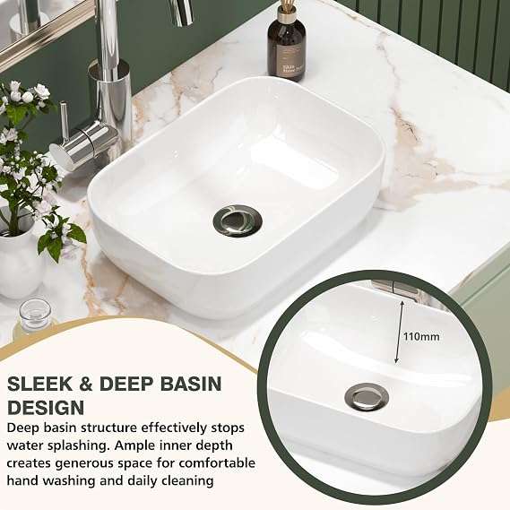 Sarlai Countertop Bathroom Basin 36.8x25.4x11.5 cm Ceramic Bathroom Sink