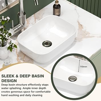 Sarlai Countertop Bathroom Basin 36.8x25.4x11.5 cm Ceramic Bathroom Sink