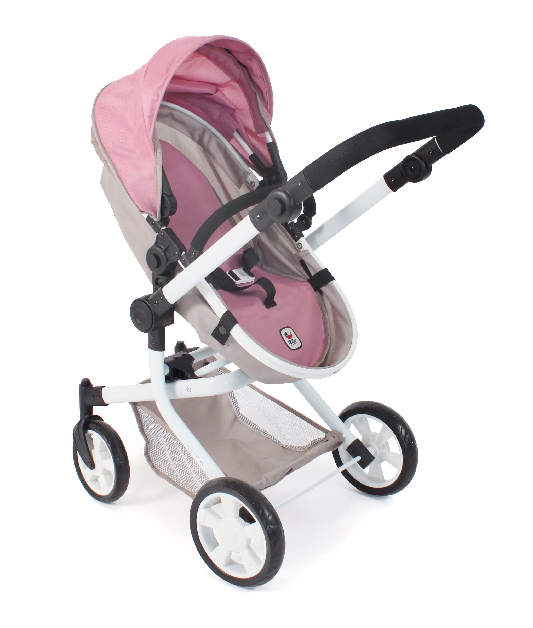 Bayer Chic 2000 - Passeggino per bambole Mika, passeggino combinato 2 in 1 per bambini dai 4 agli 8 anni, passeggino per bambole fino a 52 cm, orsetto, rosa, 73 x 41 x 82 cm