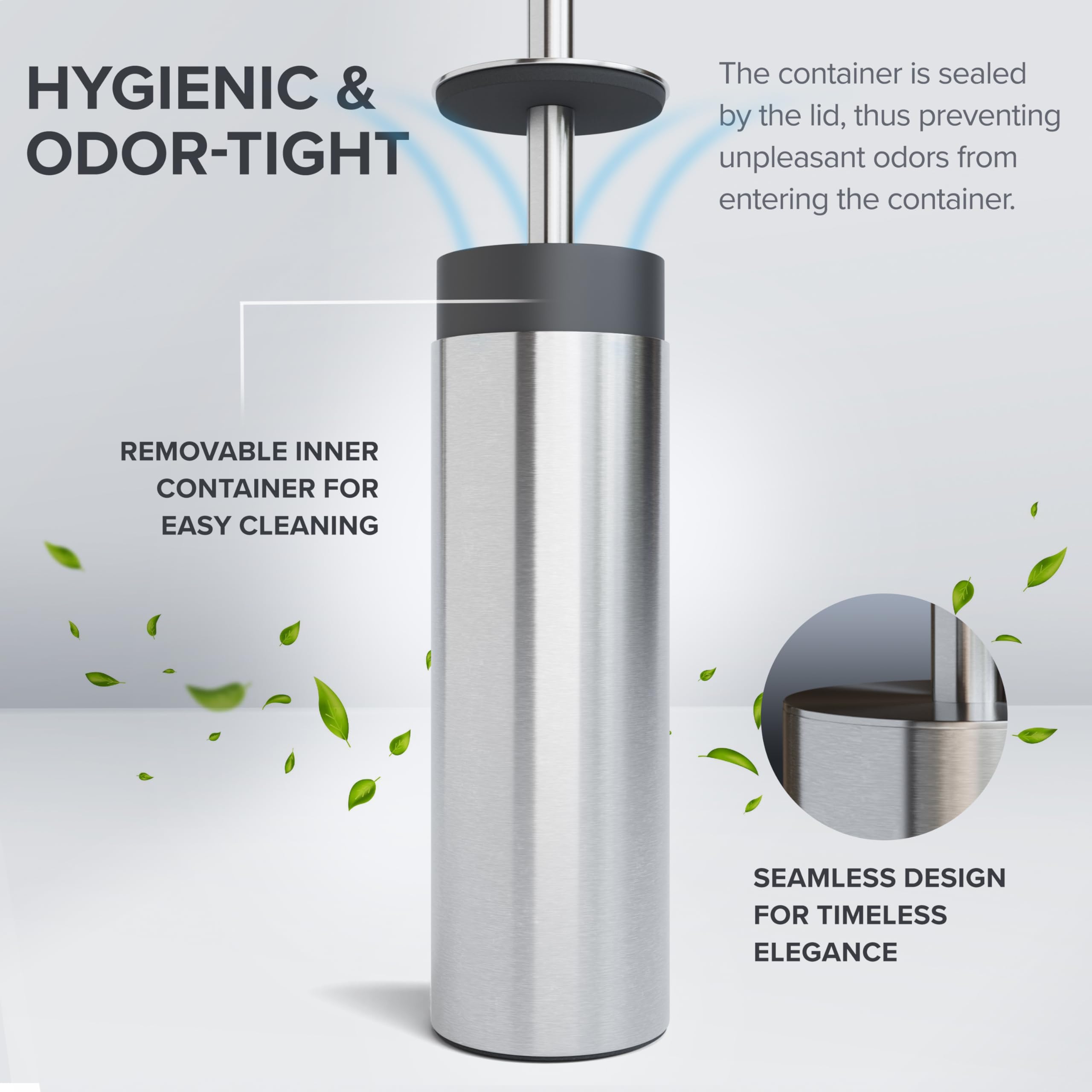 Ovimar Scopino Laeso | Scopino in Silicone Argento | Acciaio Inox con Coperchio | Design Elegante per Bagno e Toilette